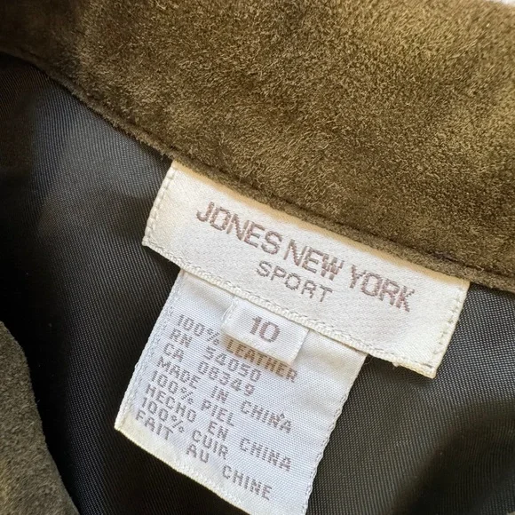 100% suede Jones New York Olive Leather Jacket - Picture 8 of 10